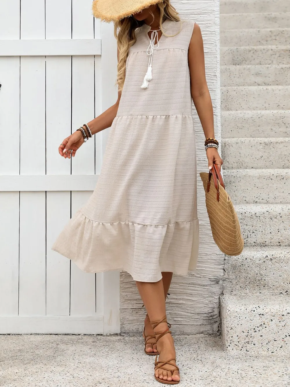 Tie Neck Sleeveless Ruffled Hem Dress, image 8