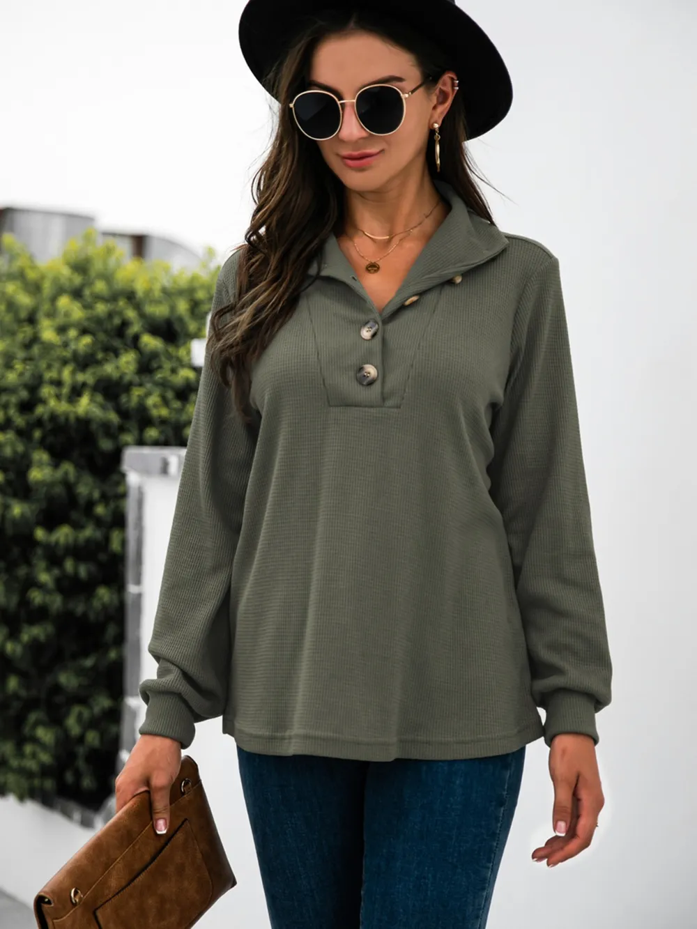 Half Button Long Sleeve T-Shirt, image 21