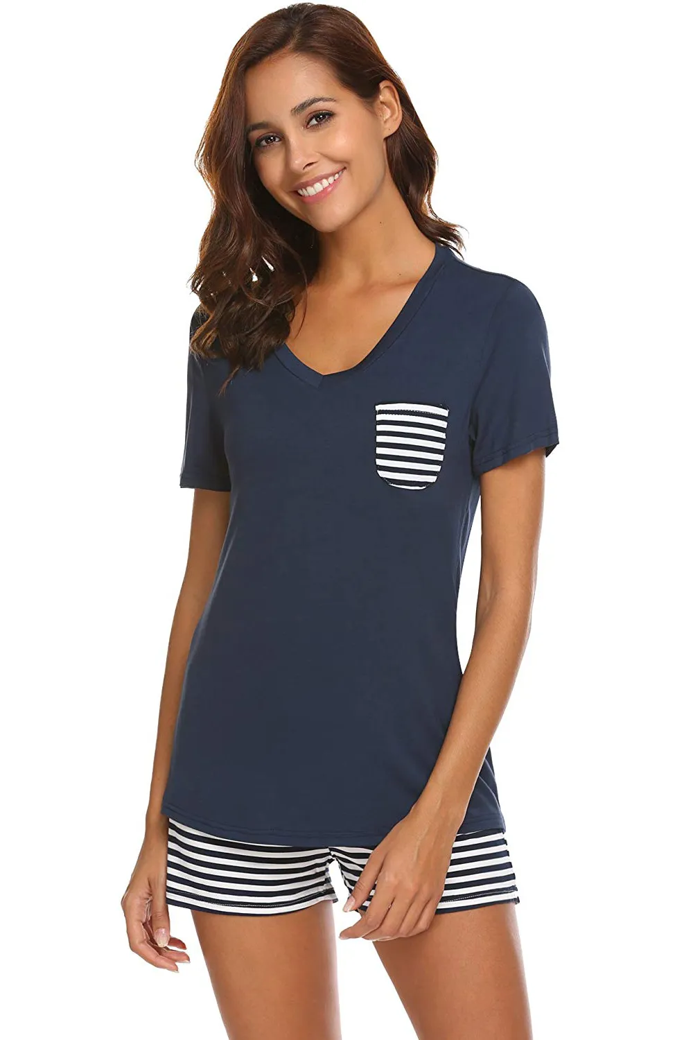 Striped Short Sleeve Top and Shorts Lounge Set, image 17