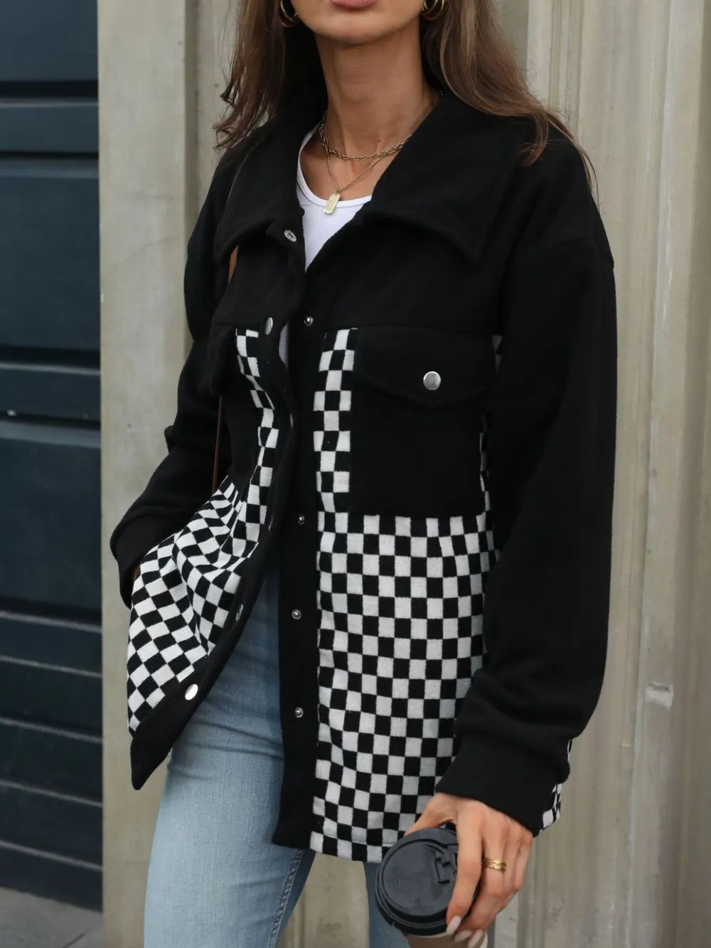 Checkered Snap Down Long Sleeve Jacket, image 5