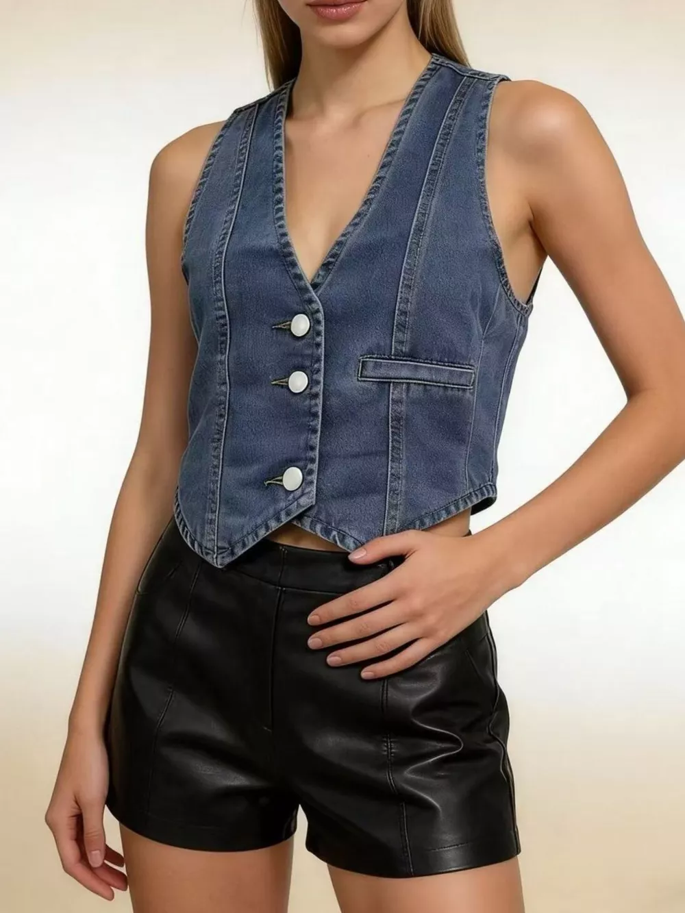 Button-Down Denim Vest, image 3