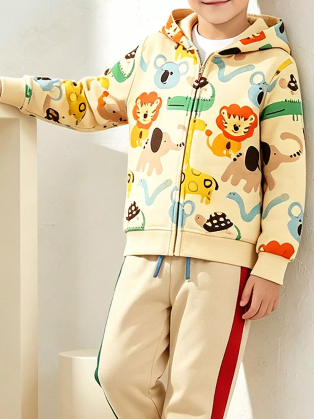 Children's Cartoon Animal Print Zip-Up Hoodie and Pants Set, image 2