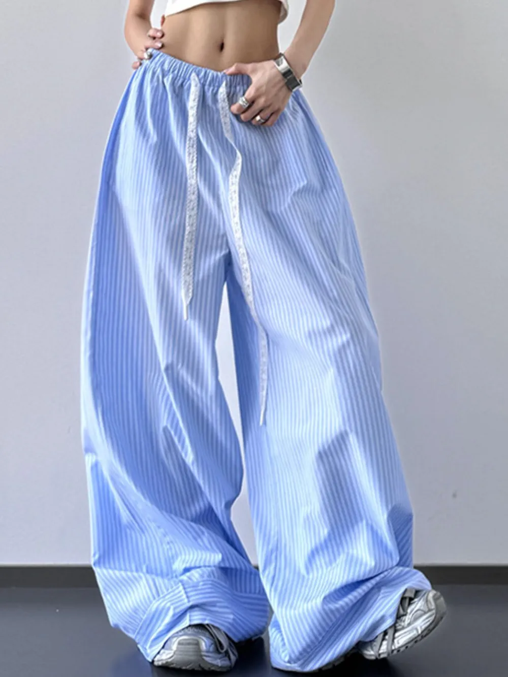 Striped Wide Leg Drawstring Pants, image 7
