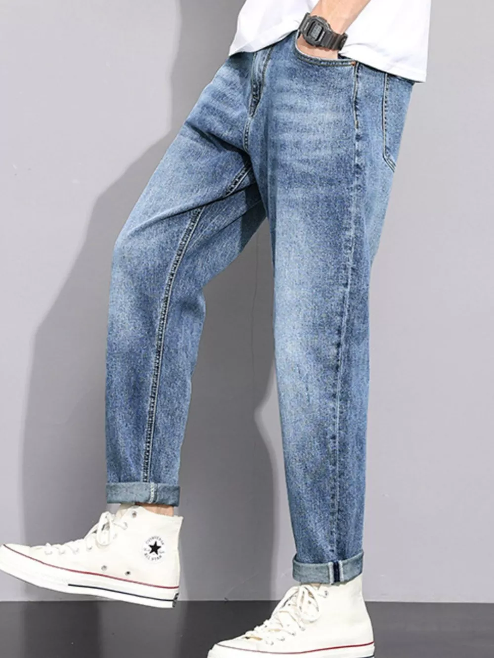 Men's Washed Straight Leg Jeans, image 4