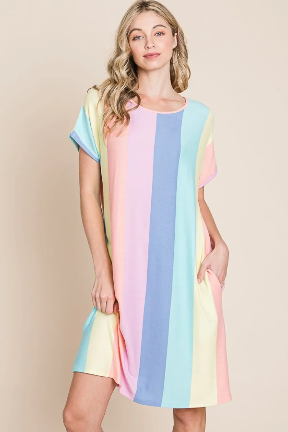Striped Short Sleeve Dress with Pockets, image 4