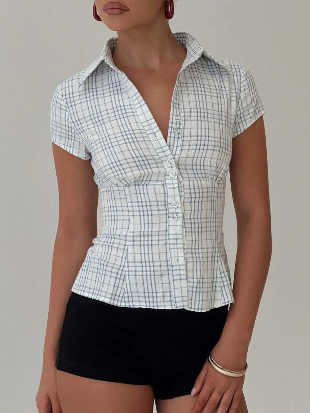 Plaid Short Sleeve Button-Up Shirt, image 8