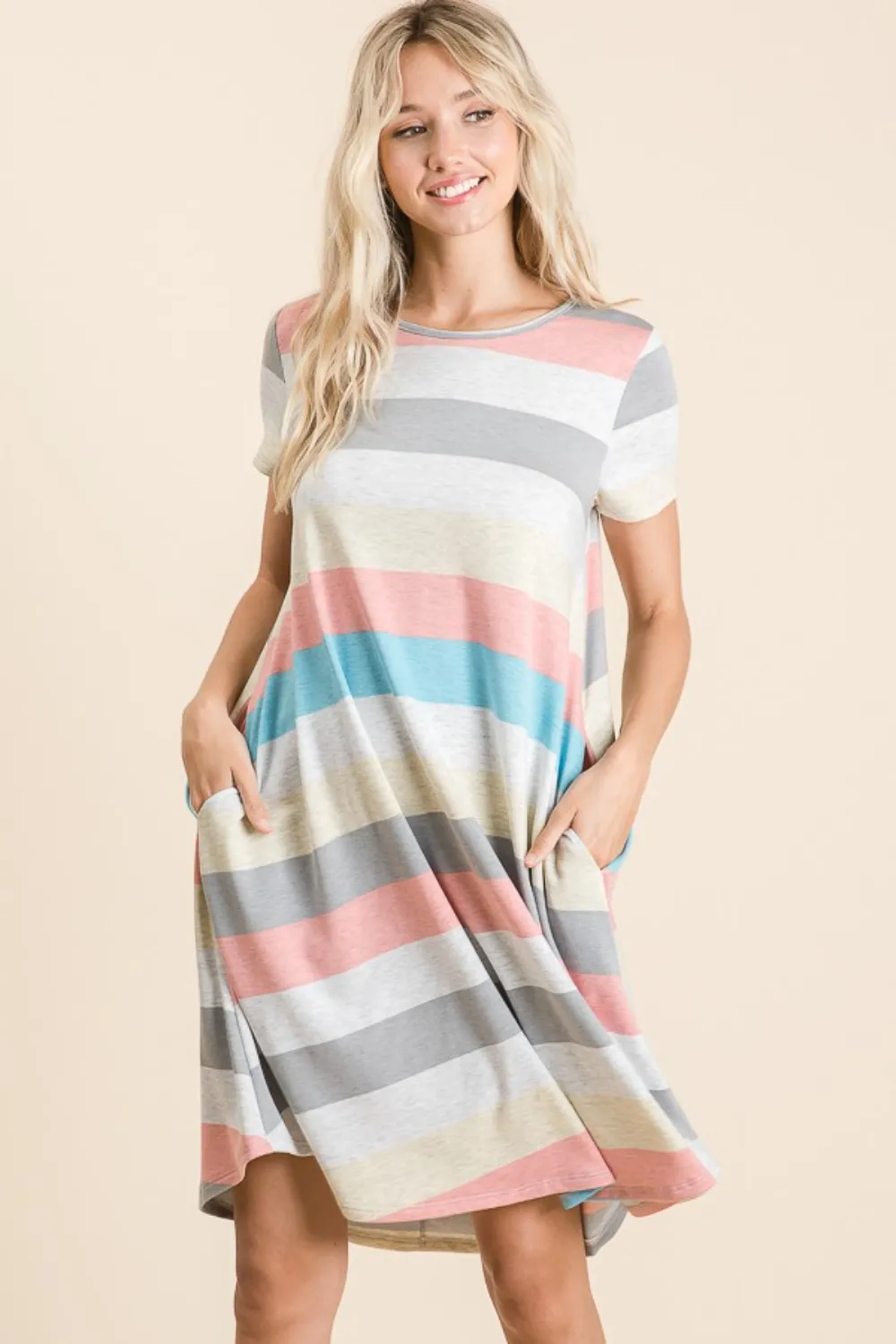 Striped Short Sleeve Dress with Pockets, image 4