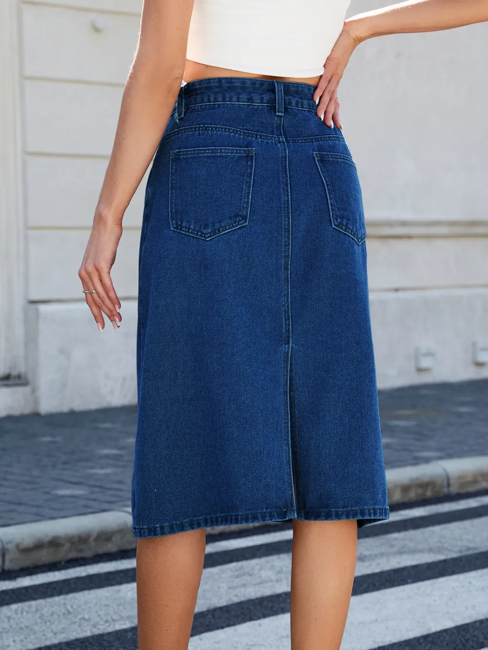 Slit Back Midi Denim Skirt, image 13
