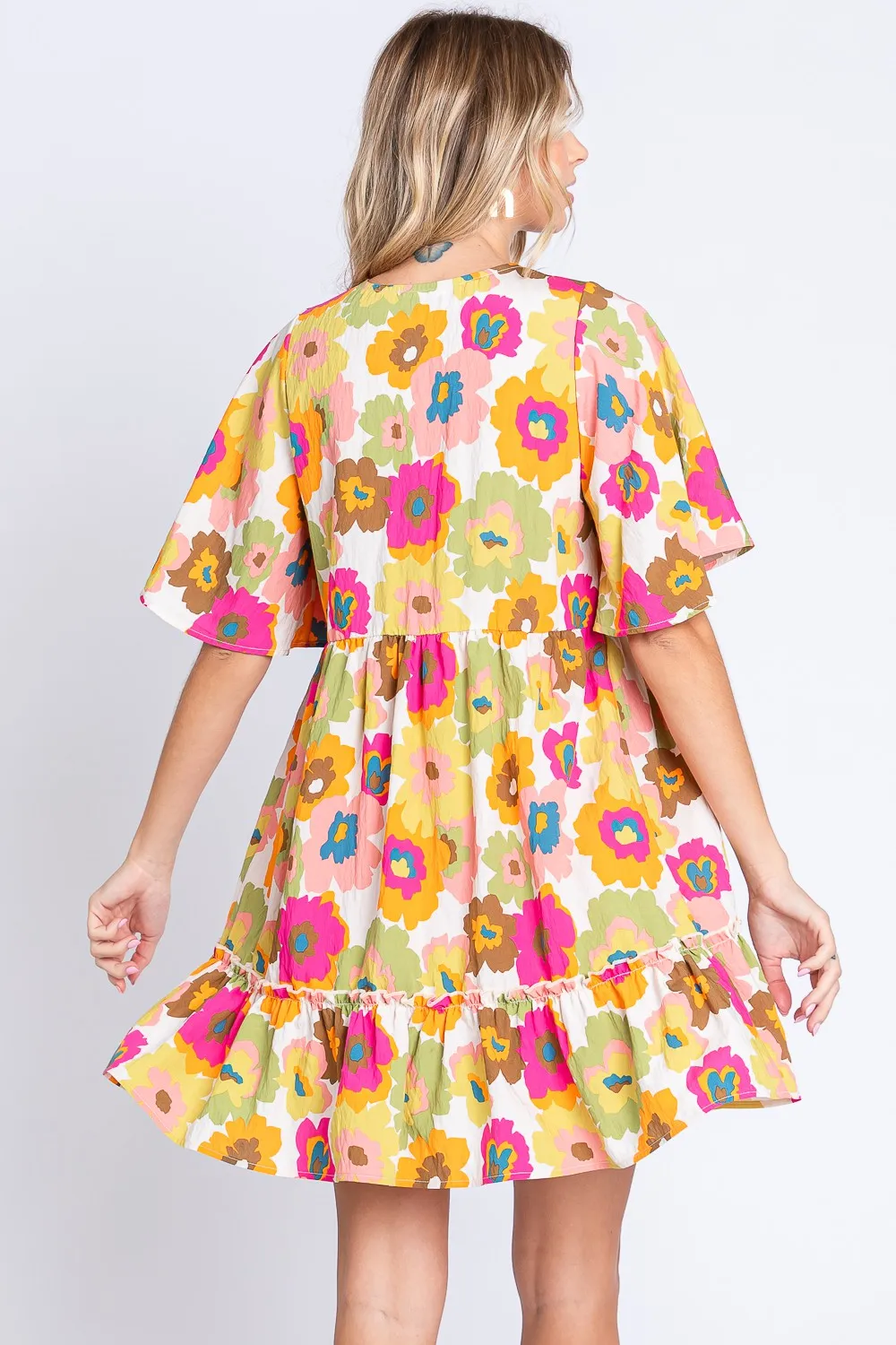 Floral V-Neck Ruffle Hem Mini Dress, image 2