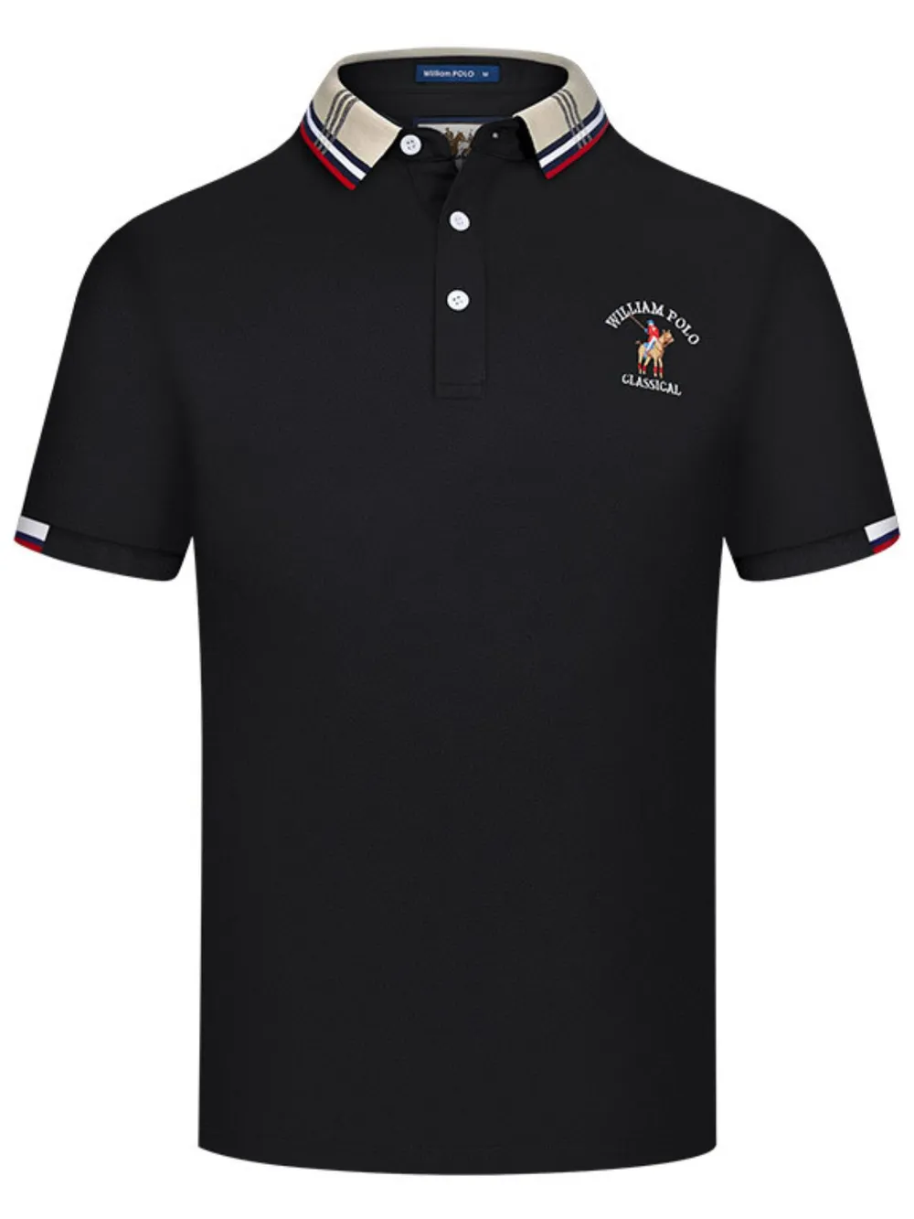 Men's Plus Size Striped Collared Short Sleeve Embroidered Polo