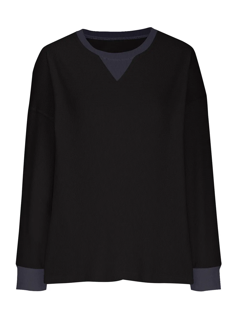 Waffle Knit Round Neck Long Sleeve T-Shirt, image 24