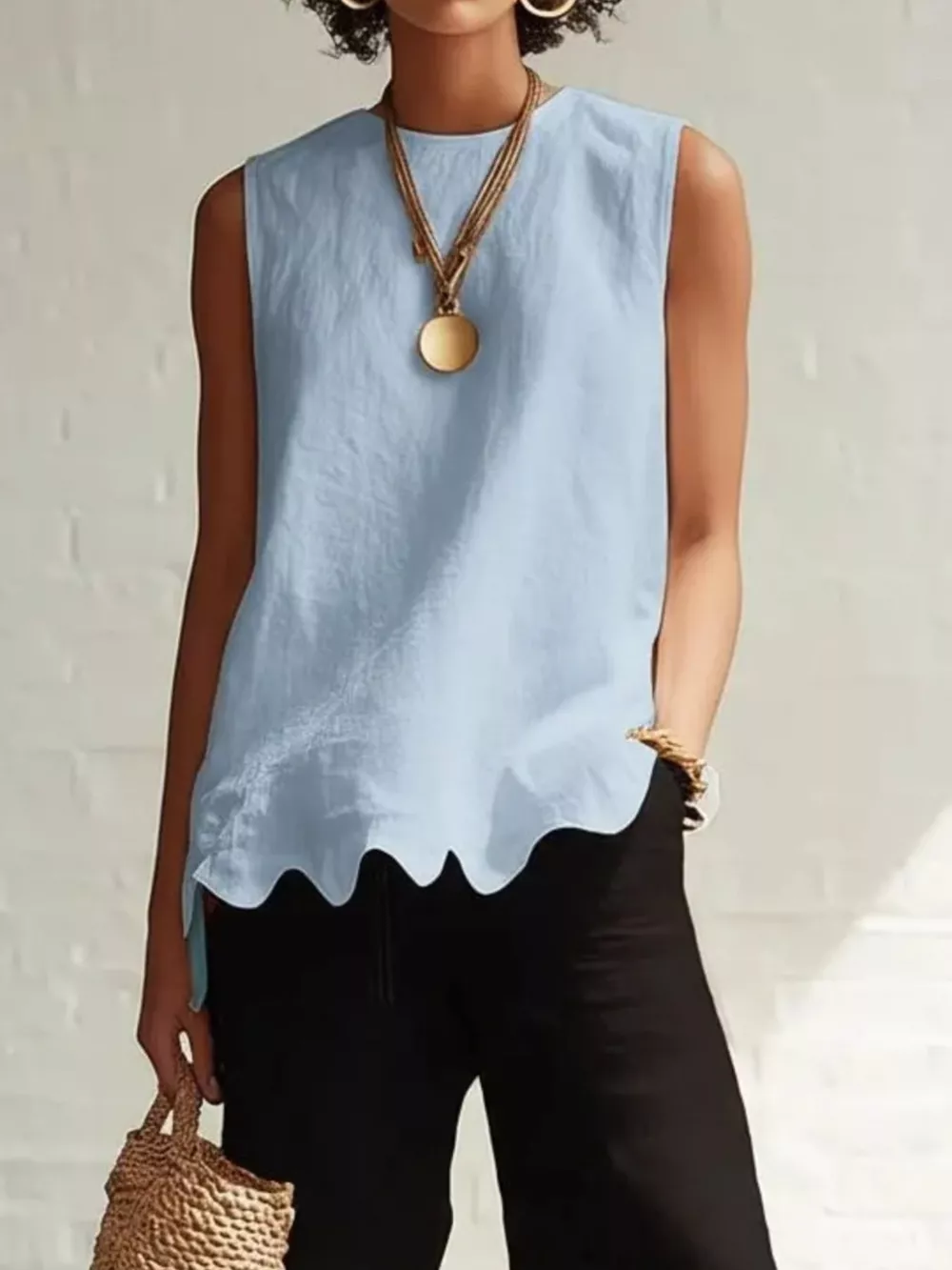 Full Size Scalloped Hem Sleeveless Tank Top Plus Size, image 10