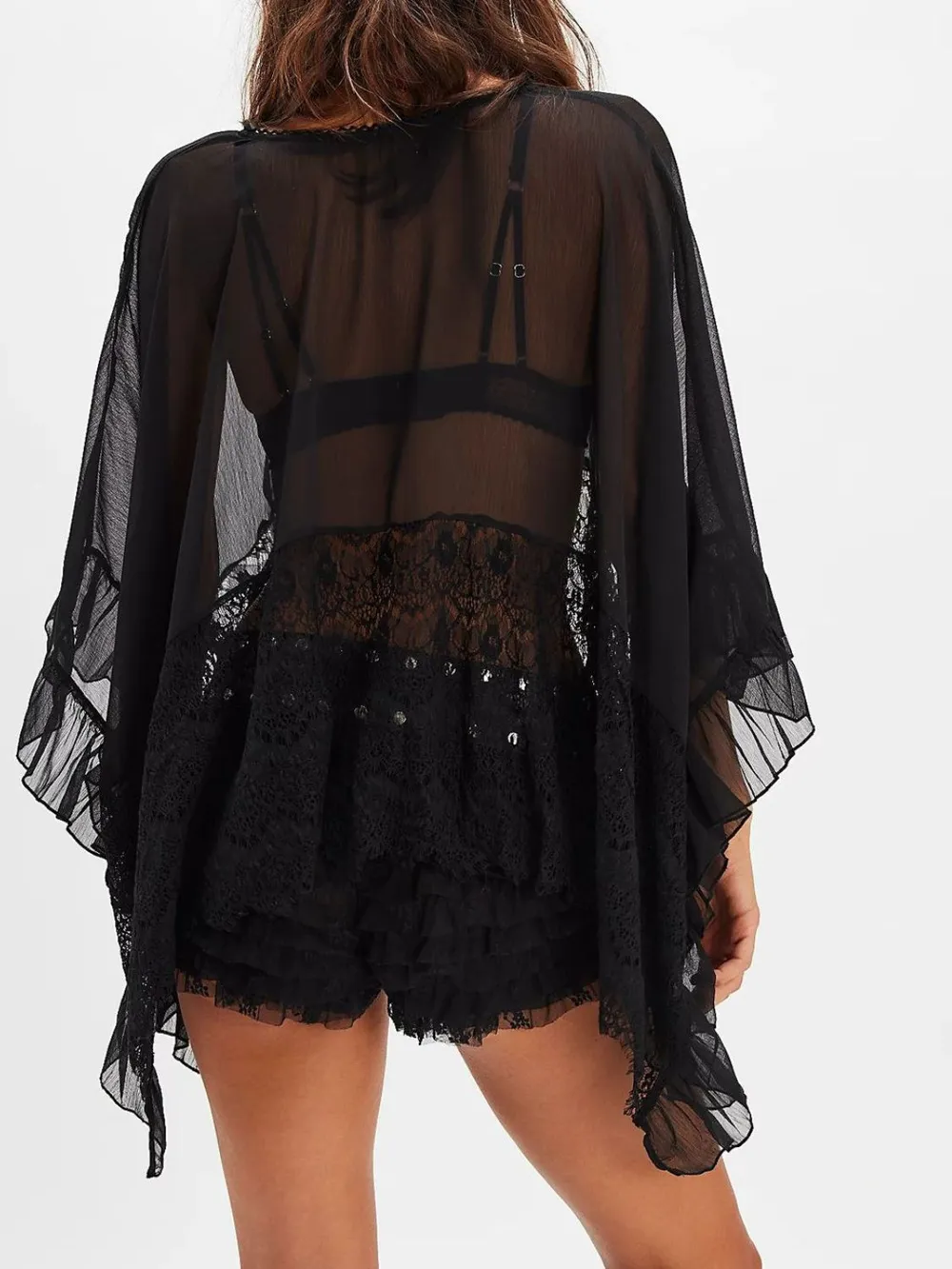 Lace V-Neck Ruffle Long Sleeve Cover-Up, image 11