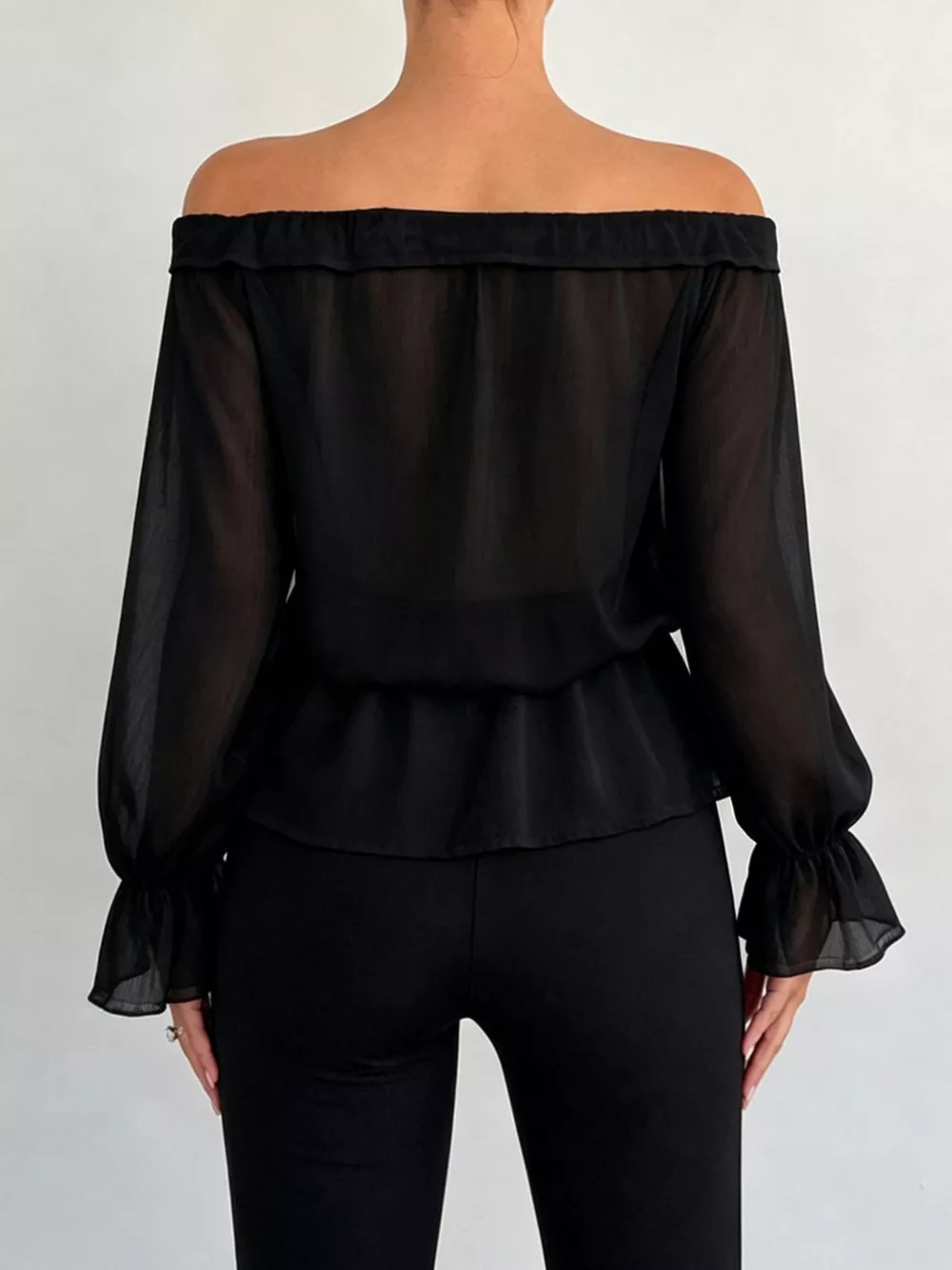 Off-Shoulder Flounce Sleeve Chiffon Blouse, image 5