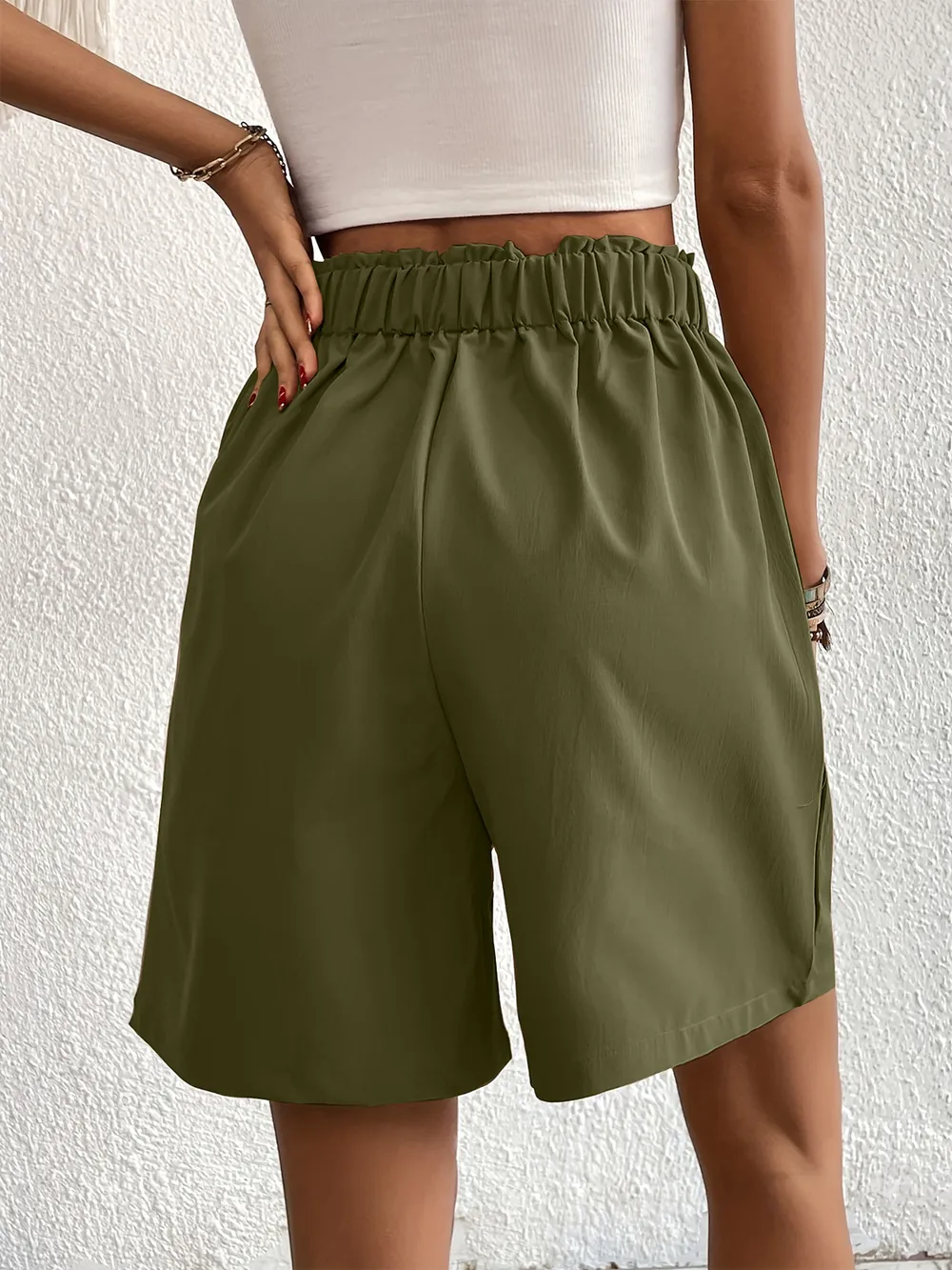 Pocketed Half Elastic Waist Shorts, image 26