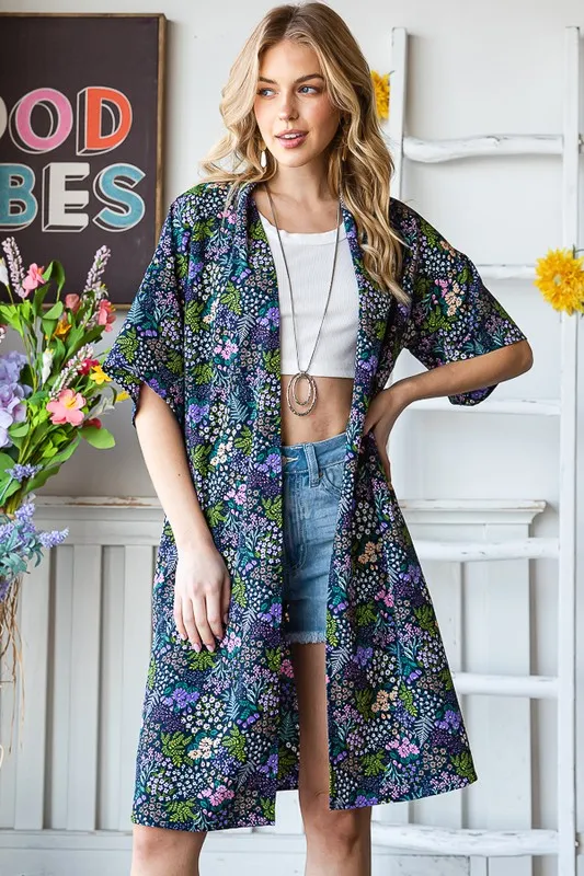Full Size Half Sleeve Floral Open Cardigan Plus Size, image 11