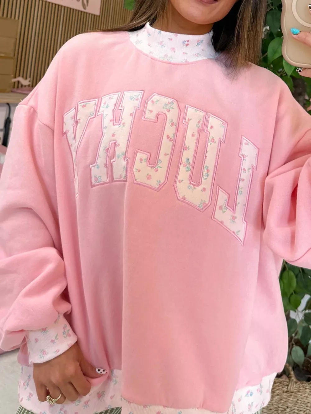 High Neck Floral Patch Embroidery Long Sleeve Sweatshirt, image 3
