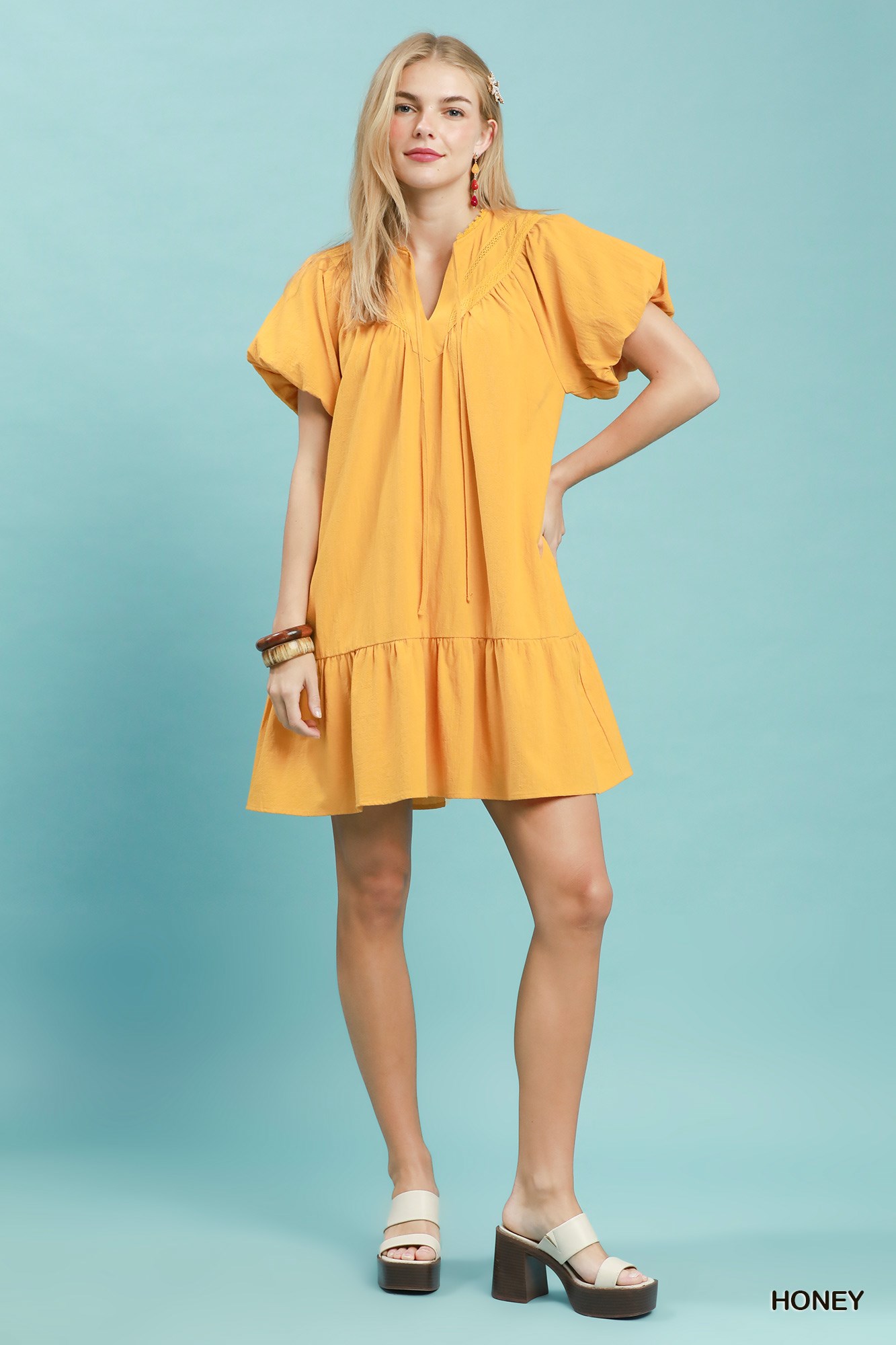 Flutter Sleeve Tassel Tie Ruffle Hem Mini Dress, image 4