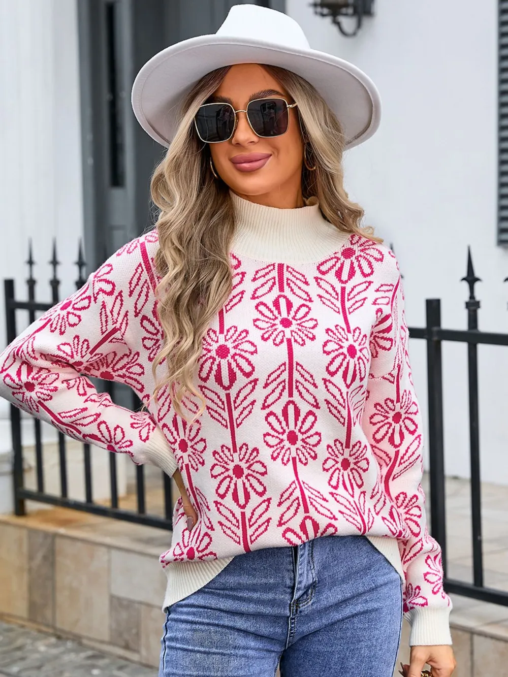 Flower Turtleneck Long Sleeve Sweater, image 9