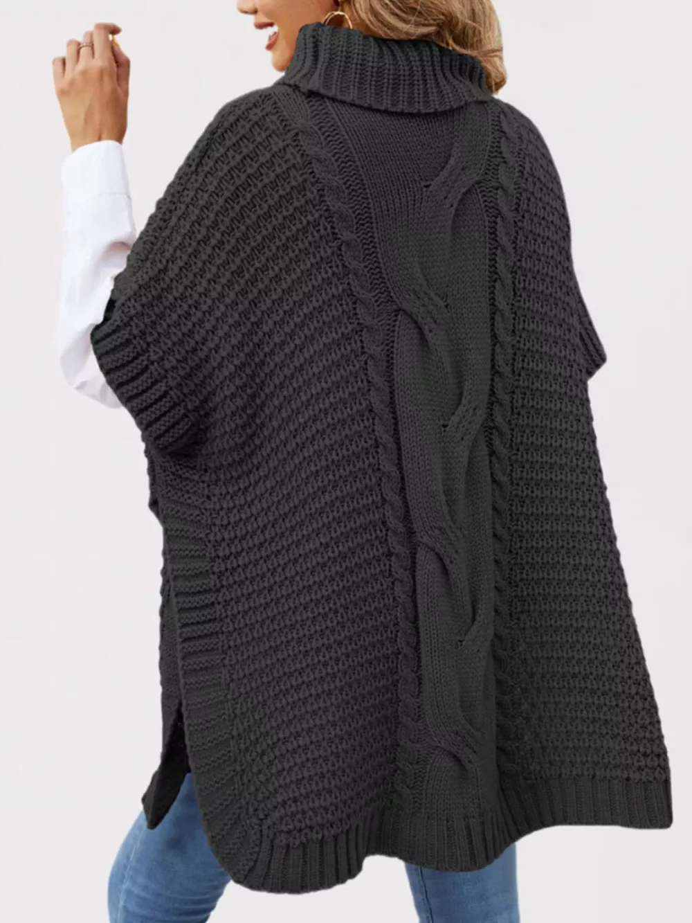 Turtleneck Cable-Knit Short Sleeve Oversized Sweater, image 8
