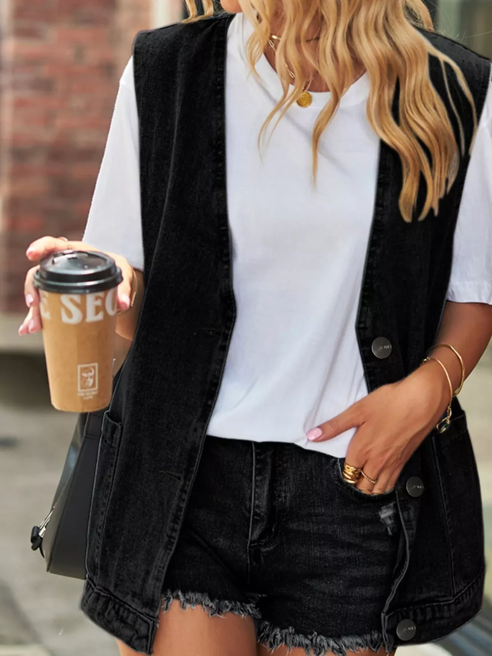 Sleeveless Button-Down Denim Jacket Vest, image 9