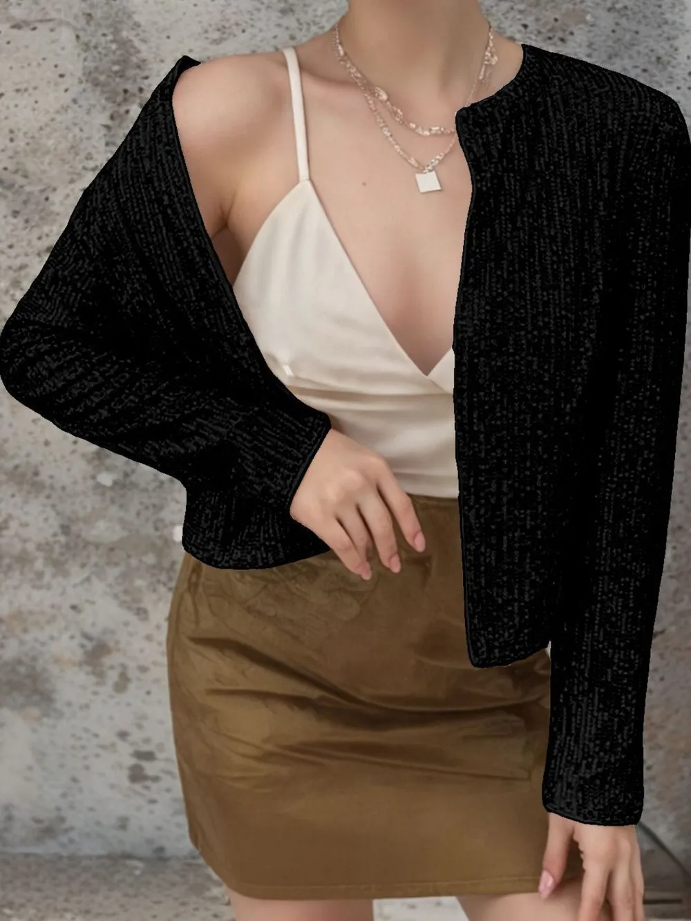Full Size Sequin Open Front Cropped Jacket, image 27