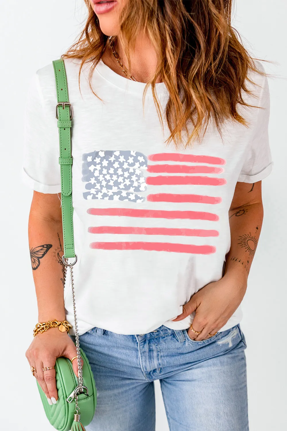 US Flag Round Neck Short Sleeve T-Shirt, image 5