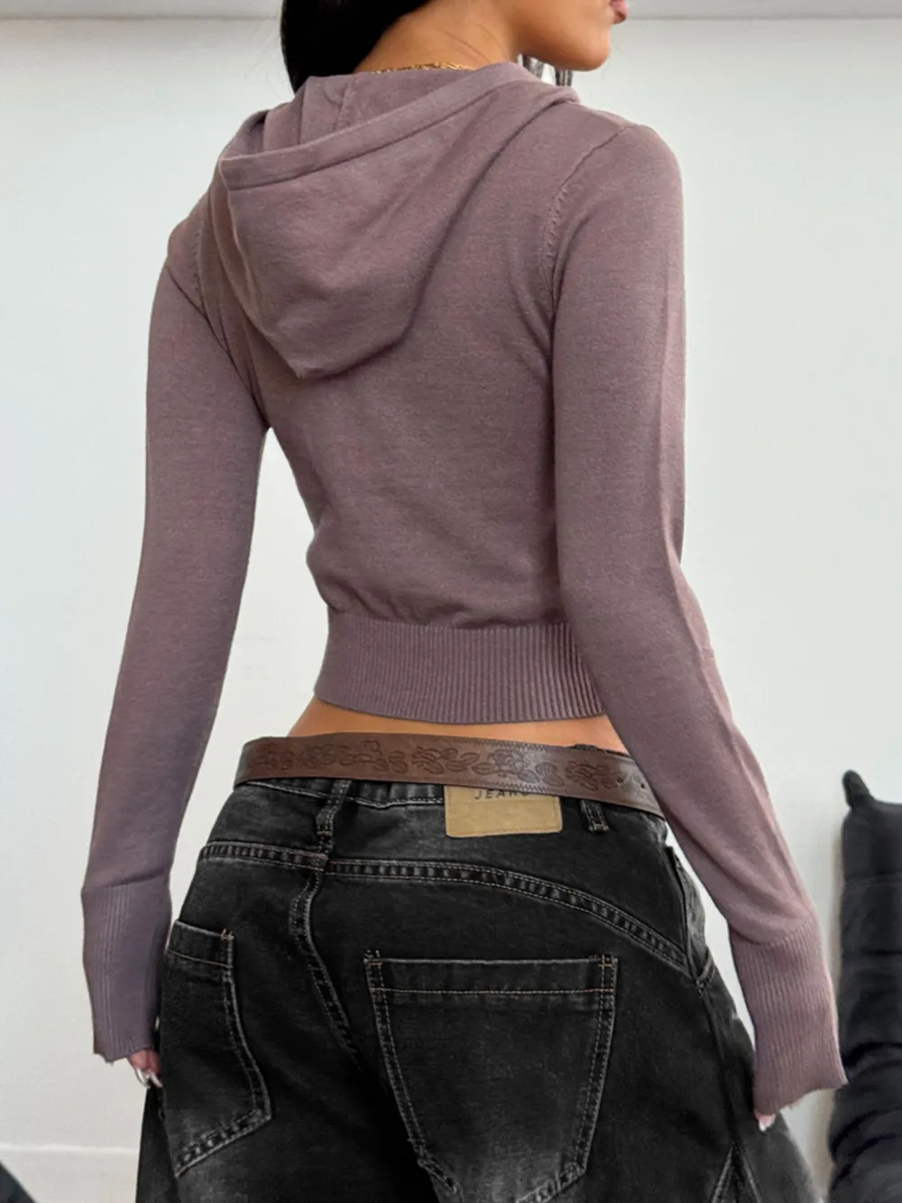 Drawstring Zip-Up Hooded Cardigan, image 2