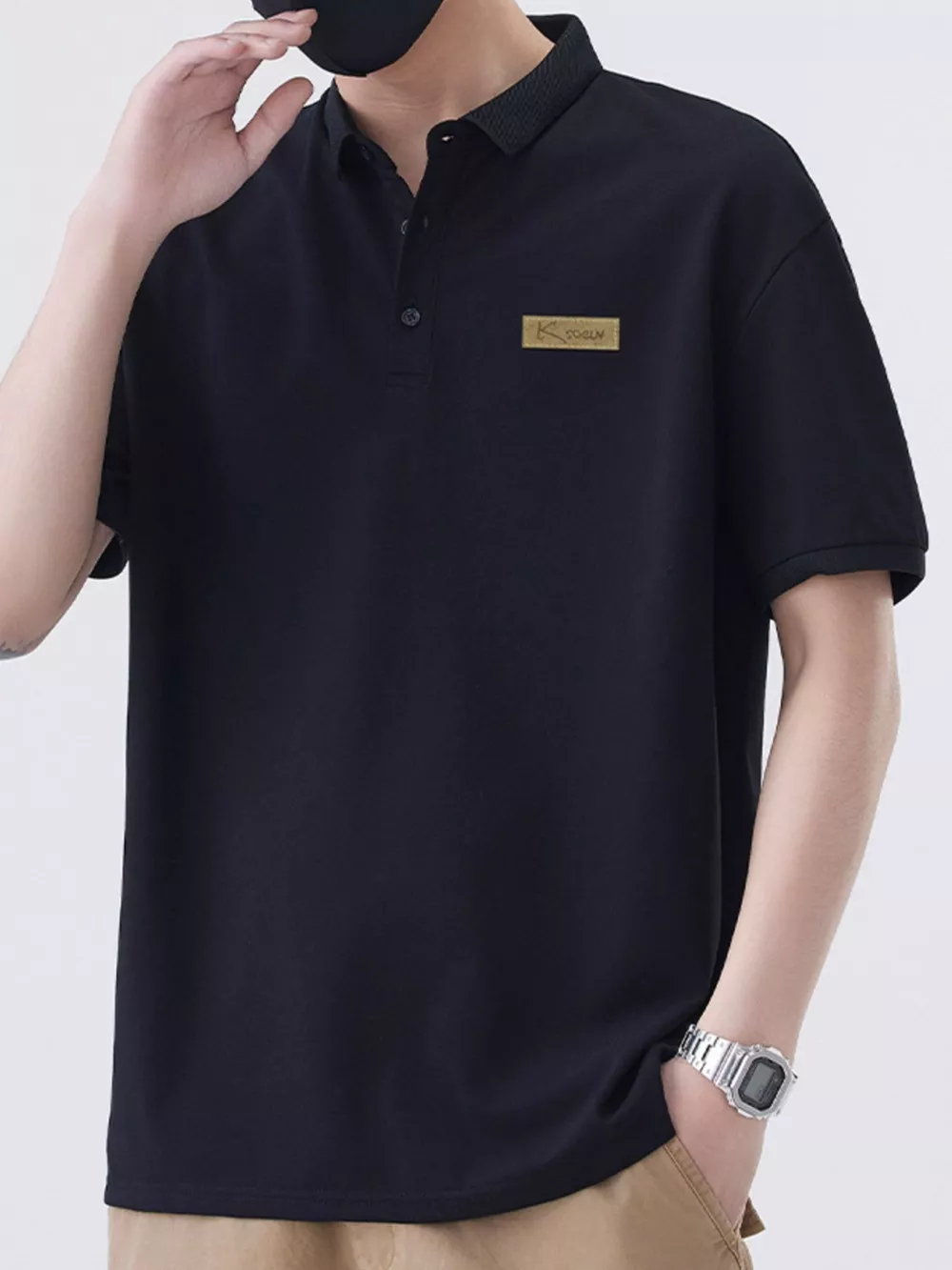 Men's Plus Size Button Detail Short Sleeve Polo, image 2