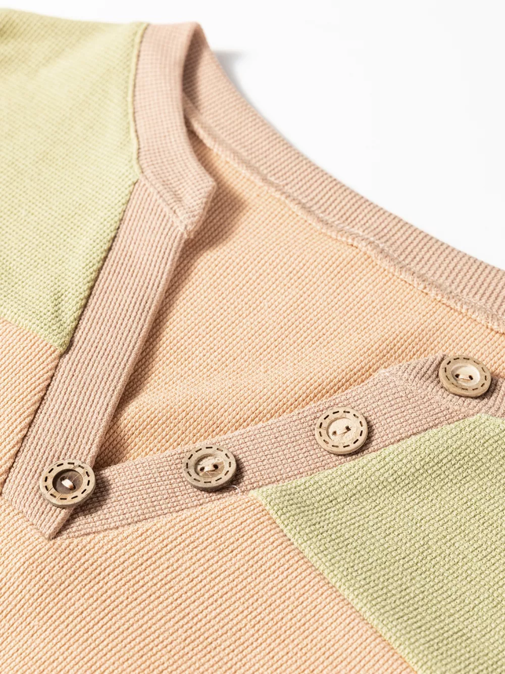 Color Block Thermal Textured Knit Drop Shoulder Henley Top, image 10