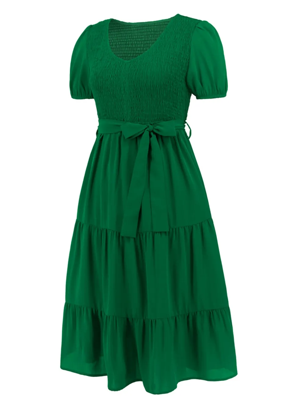 Smocked Tie Front Short Sleeve Tiered Dress, image 27
