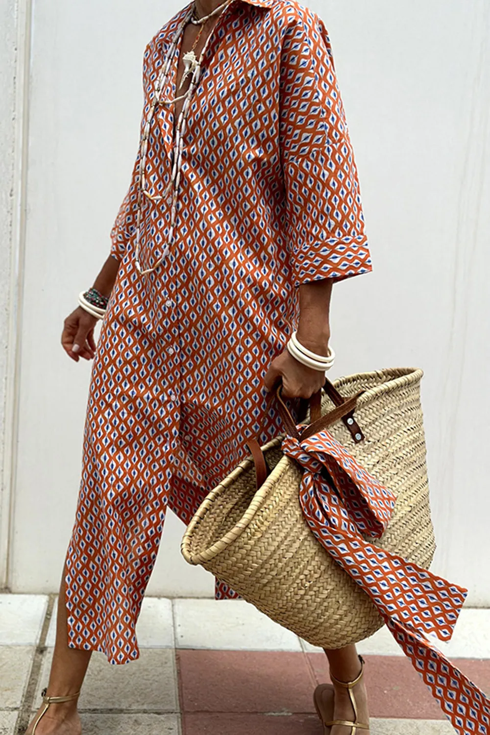 Tied Button Up Three-Quarter Sleeve Dress, image 9