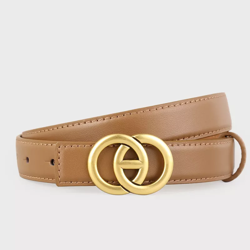 Double Circle Buckle Leather Belt, image 4