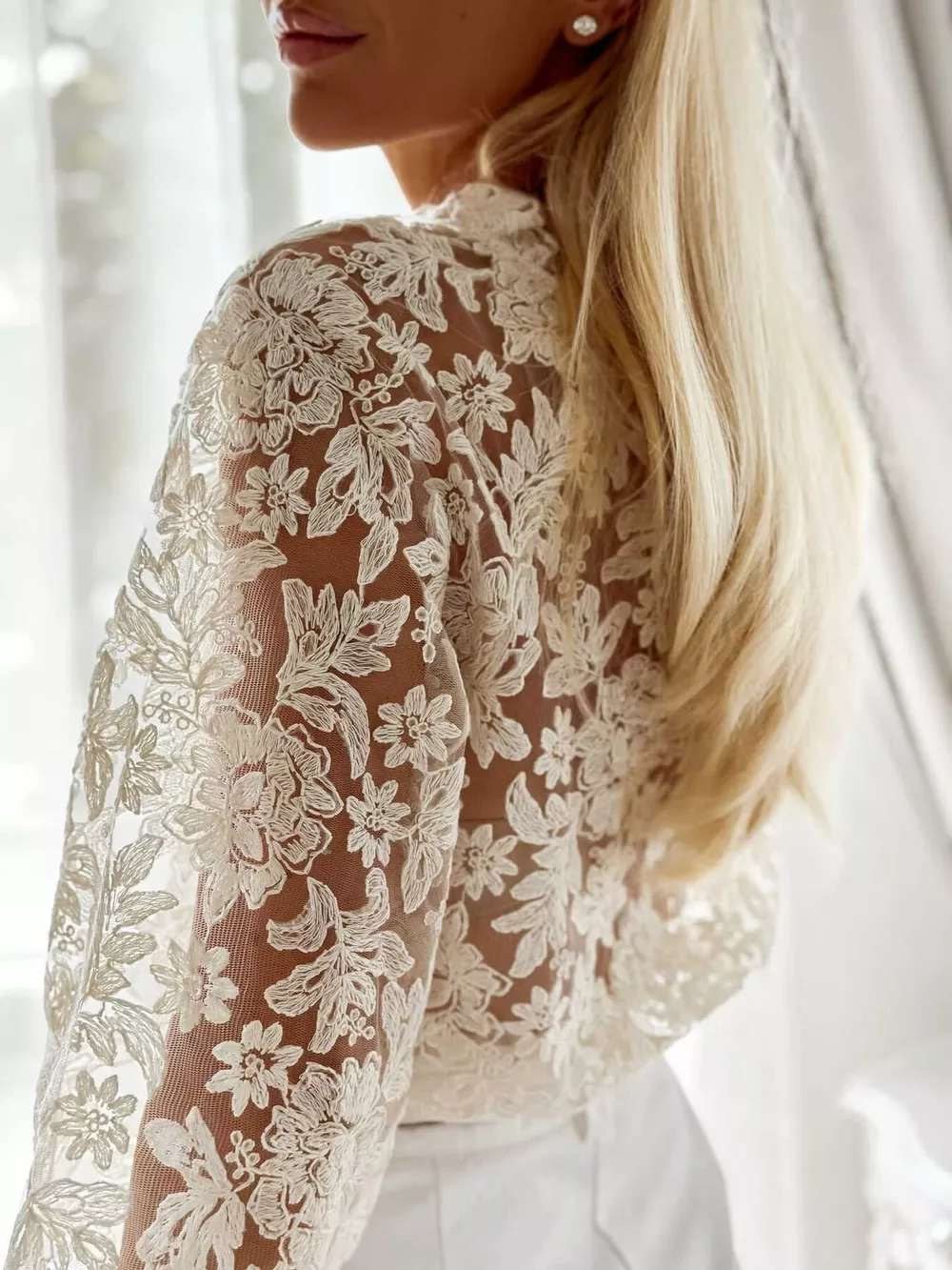 Sheer Lace Long Sleeve Shirt, image 4