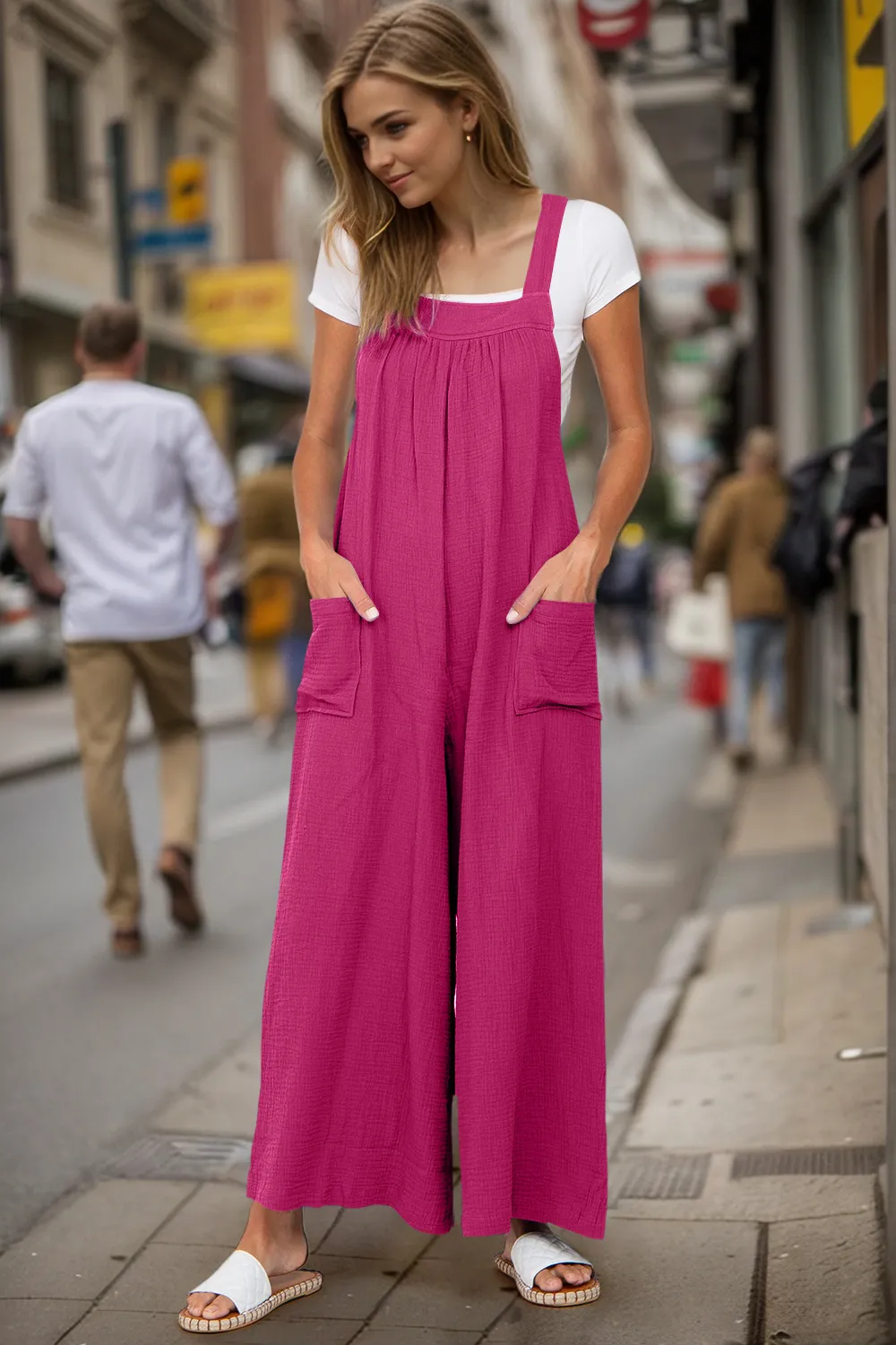 Full Size Wide Leg Overalls with Pockets, image 4