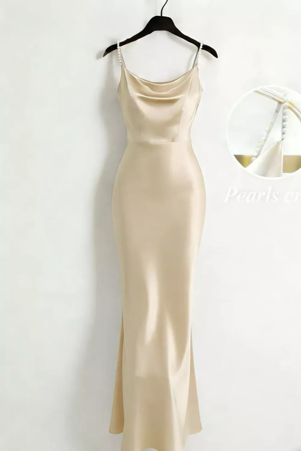 Pearl Strap Cowl Neck Satin Maxi Dress, image 8