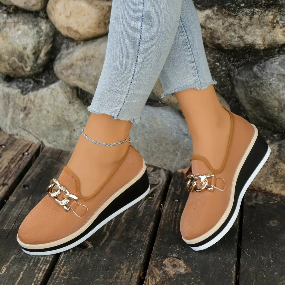 Chain Decor Wedge Loafers, image 7