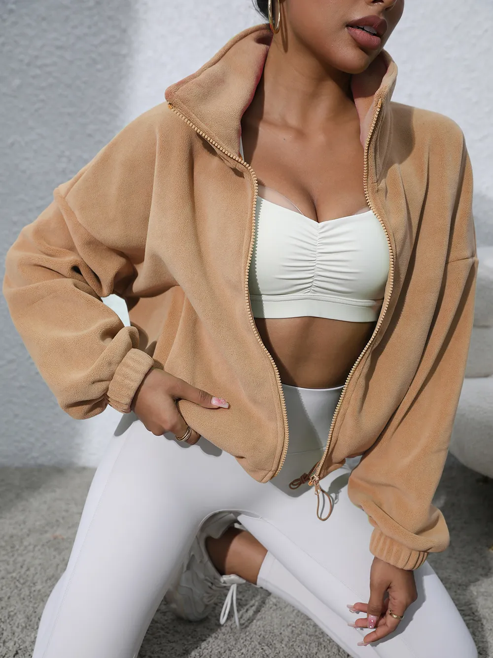 Drawstring Turtleneck Zip Up Long Sleeve Jacket, image 9