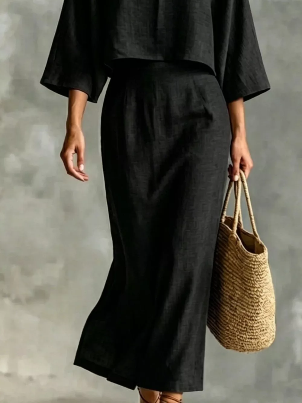 Full Size Solid Color Cropped Top and Midi Skirt Set Plus Size, image 4