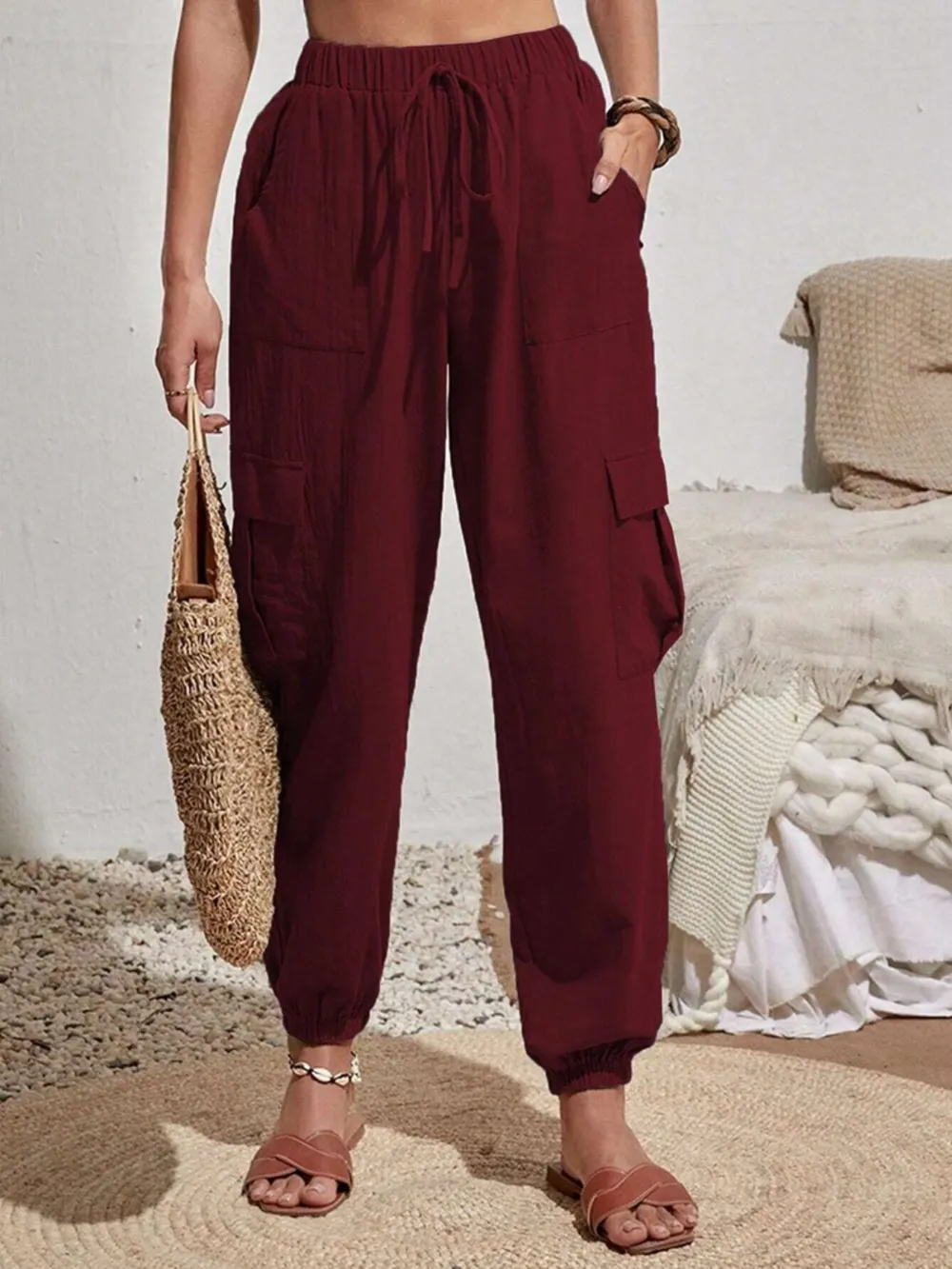 Drawstring Joggers with Cargo Pockets, image 20