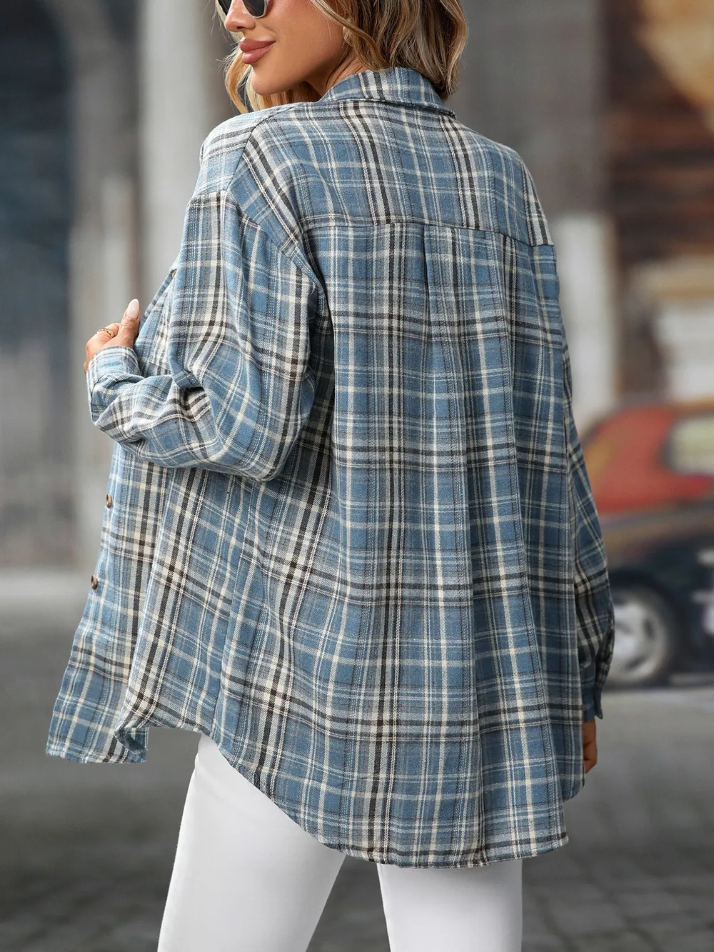 Oversized Plaid Button-Up Shirt, image 23