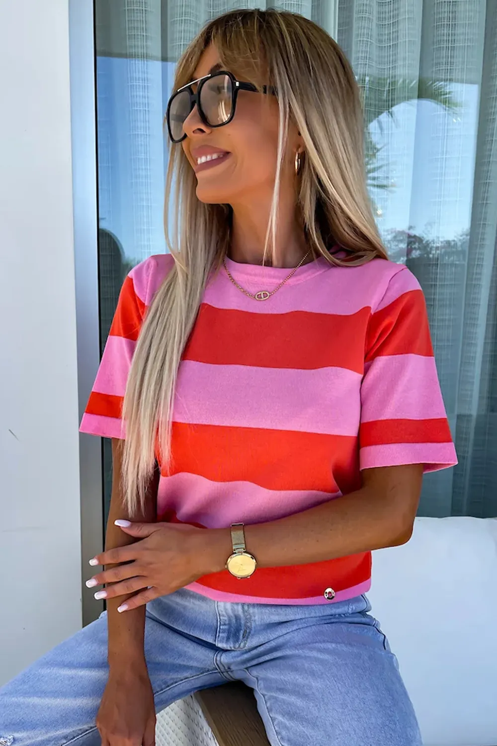 Color Block Round Neck Half Sleeve Top, image 8
