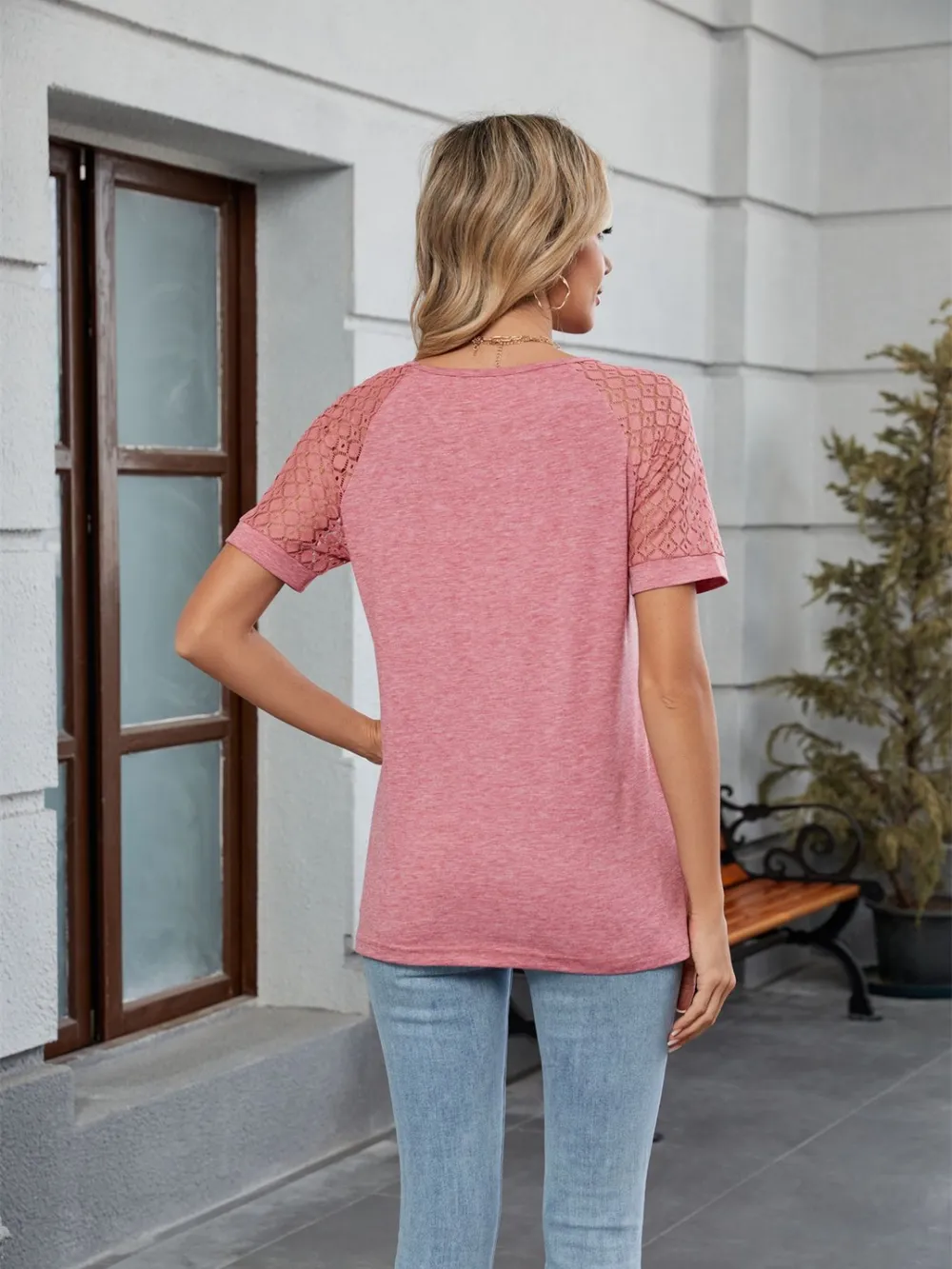 Round Neck Lace Short Sleeve T-Shirt, image 9