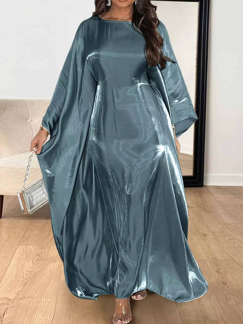 Round Neck Kimono Sleeve Maxi Dress, image 5