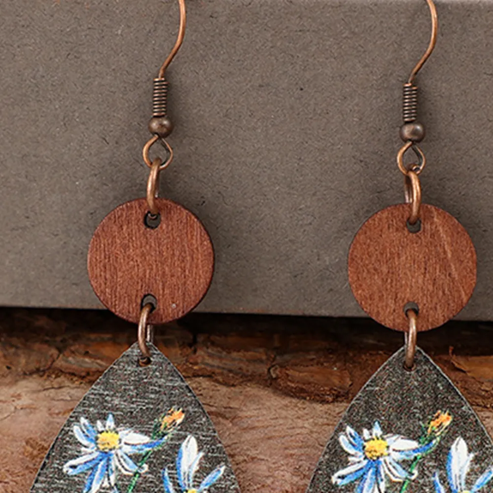 Flower Geometrical Shape Wooden Earrings, image 2