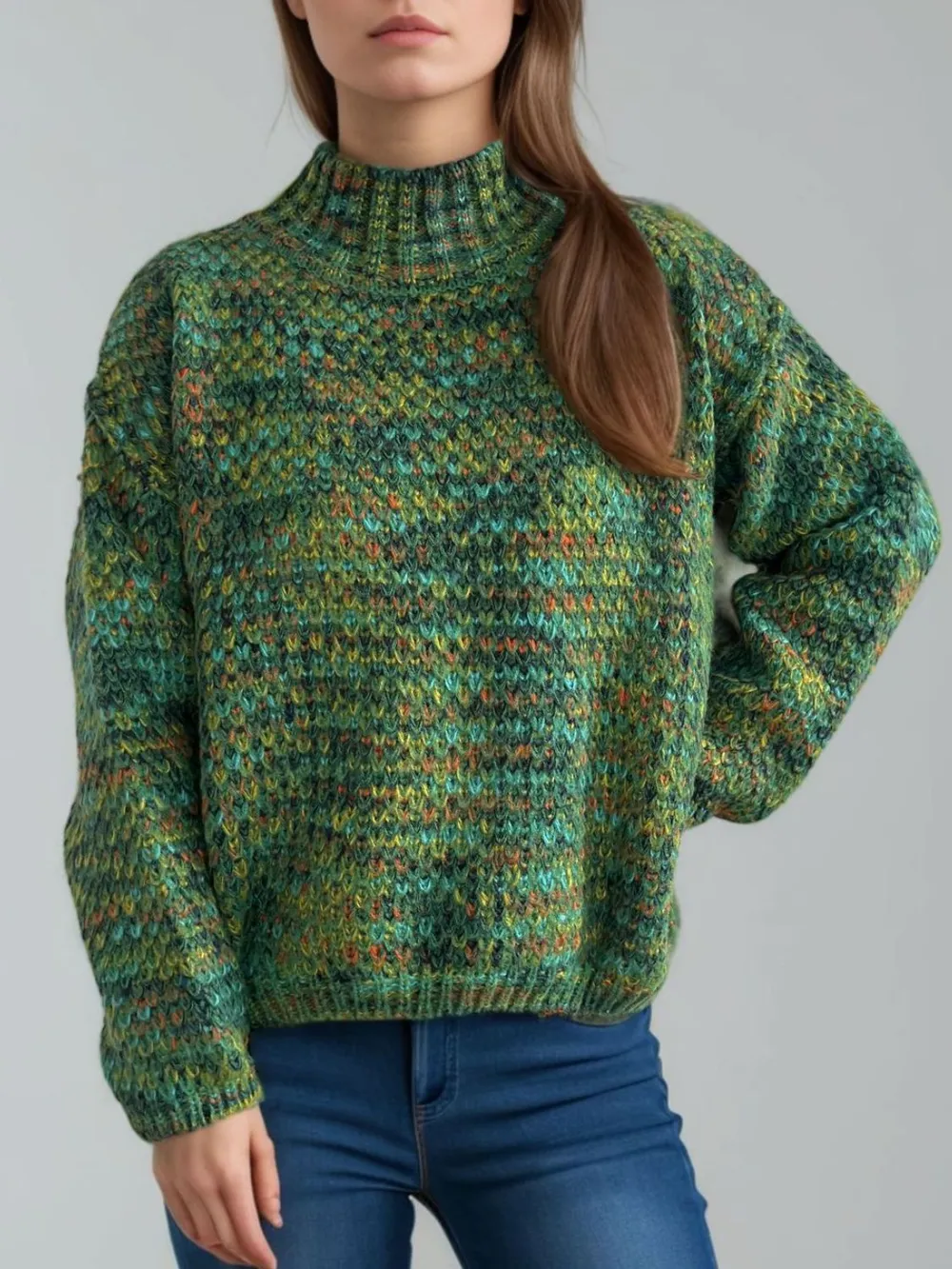 Heathered Turtleneck Dropped Shoulder Sweater, image 9