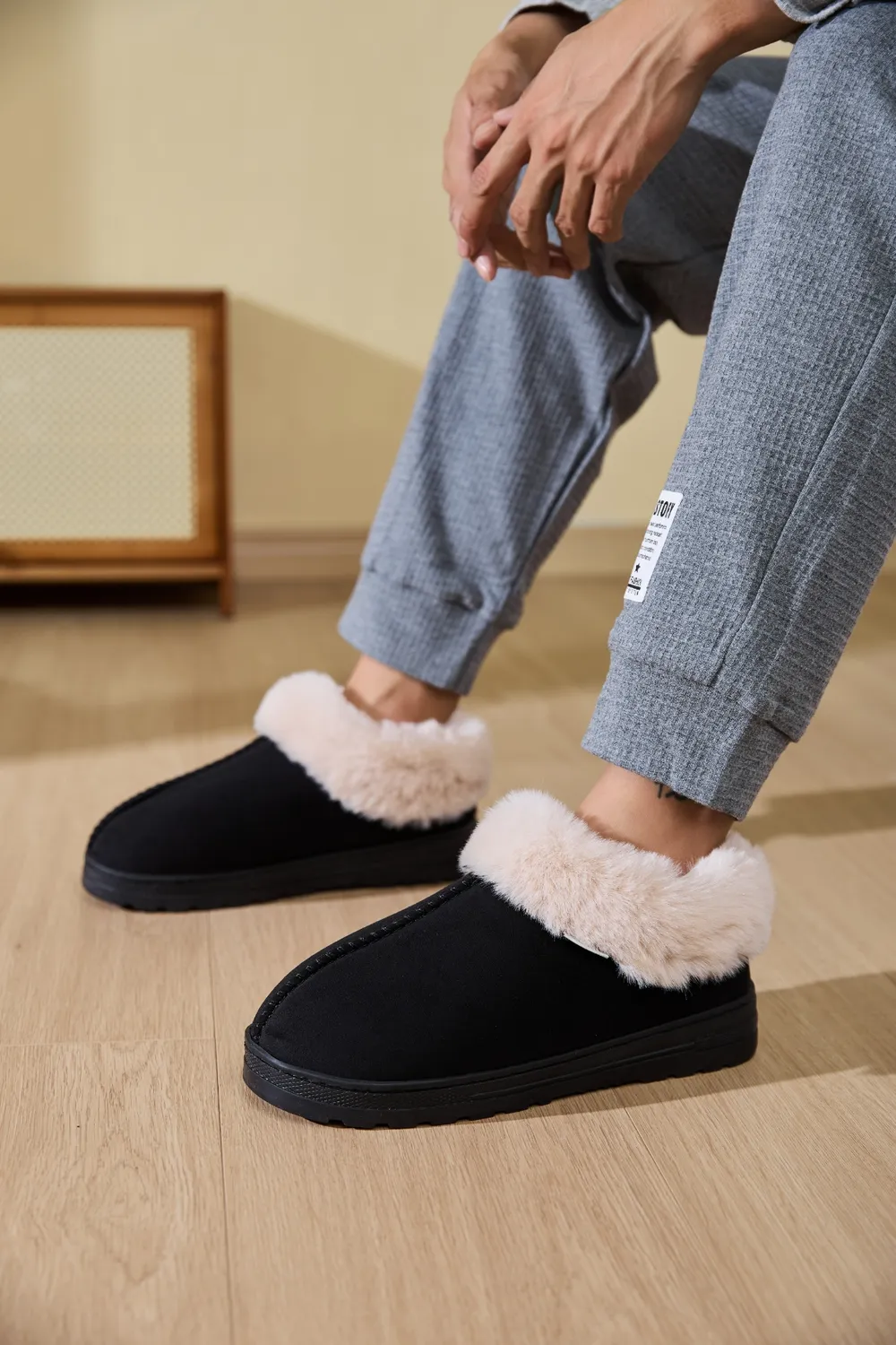 Faux Fur Round Toe Platform Slippers, image 5