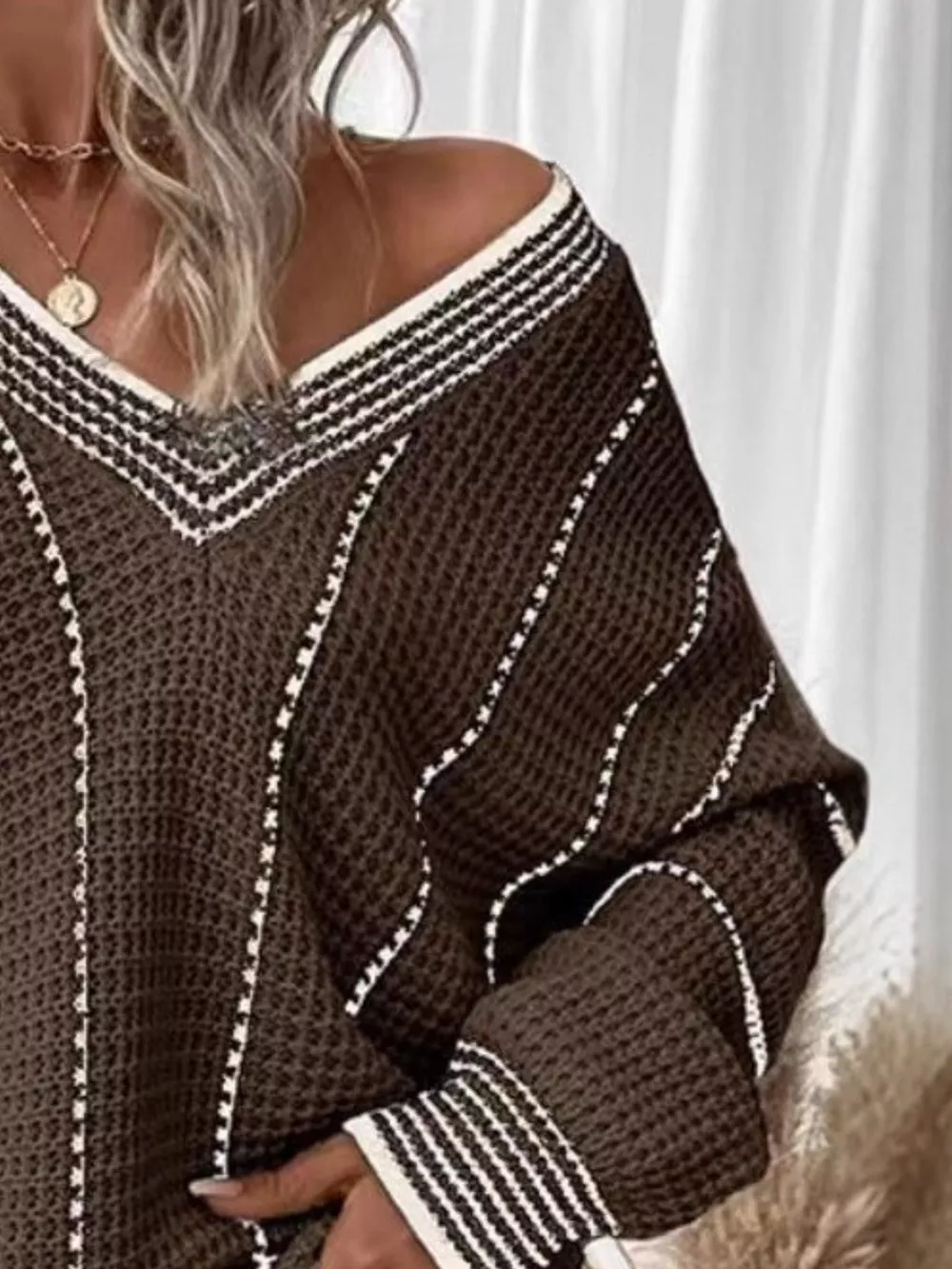 V-Neck Textured Knit Sweater, image 14