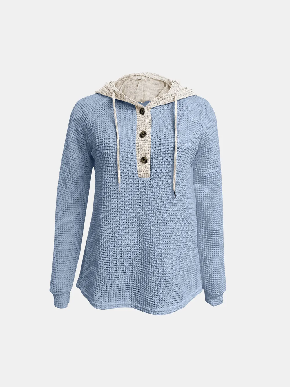 Full Size Waffle-Knit Contrast Long Sleeve Hoodie, image 24