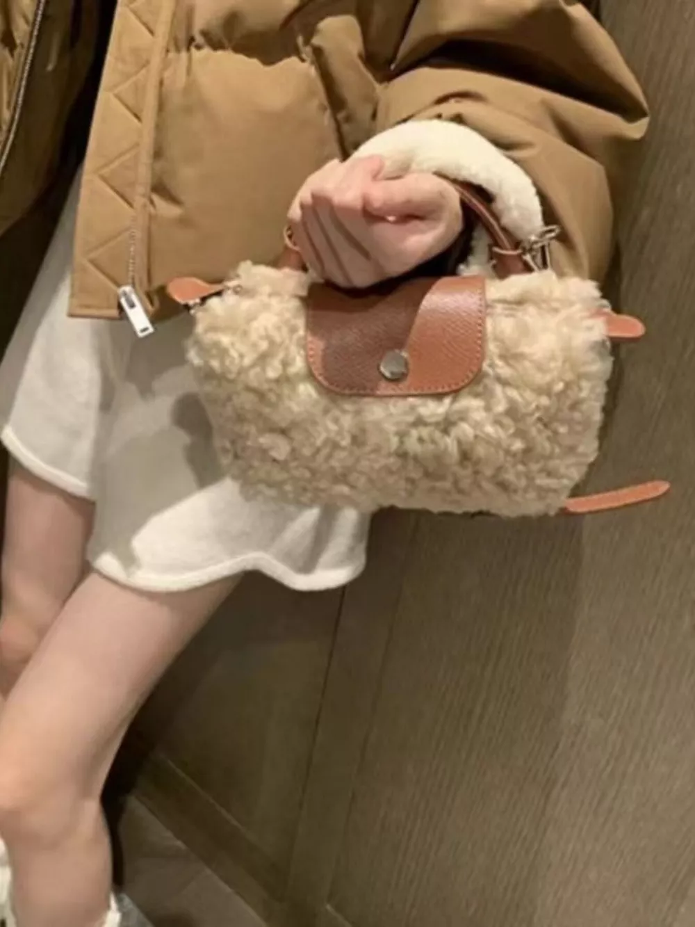 Fluffy Crossbody Bag with Leather Accents, image 6